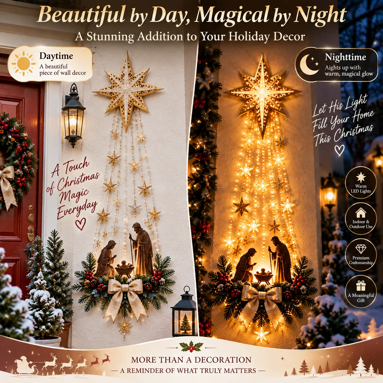 🙏Bethlehem Star Kerststal Lichtcascade – Verlichte kerstwanddecoratie🌲