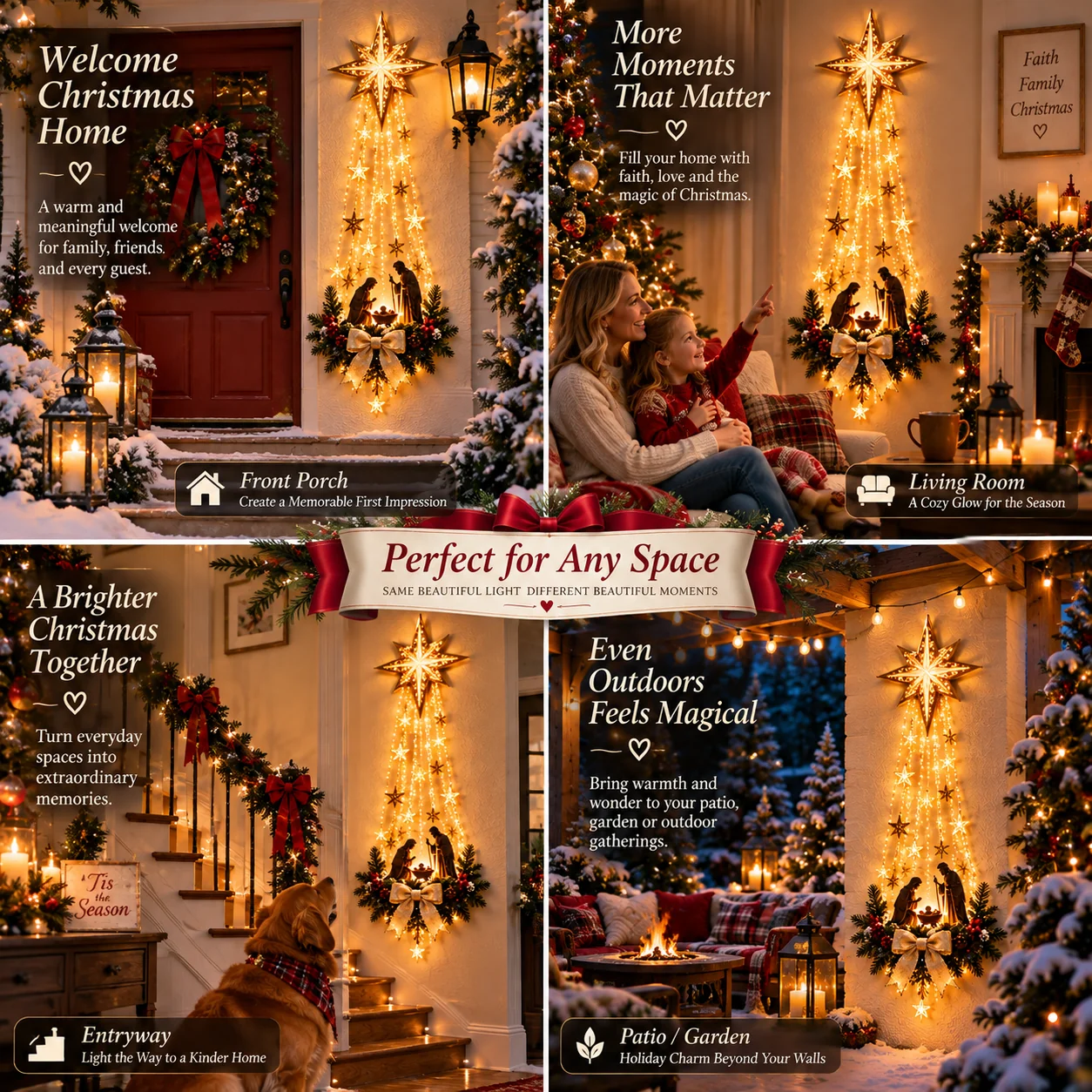 🙏Bethlehem Star Kerststal Lichtcascade – Verlichte kerstwanddecoratie🌲