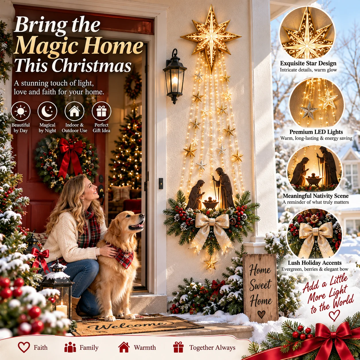 🙏Bethlehem Star Kerststal Lichtcascade – Verlichte kerstwanddecoratie🌲