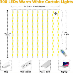 3M LED-gordijn Lichtslingers Fee Decoratie USB Vakantie Garland Lamp 8 Modus Voor Huis Tuin Kerstfeest Nieuwjaar Bruiloft